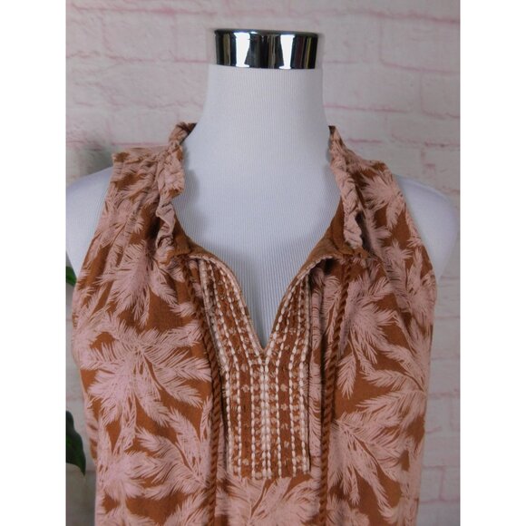 J Jill Petite Boho Sleeveless Tassel Top S Brown Pink Palm Print - Picture 2 of 11